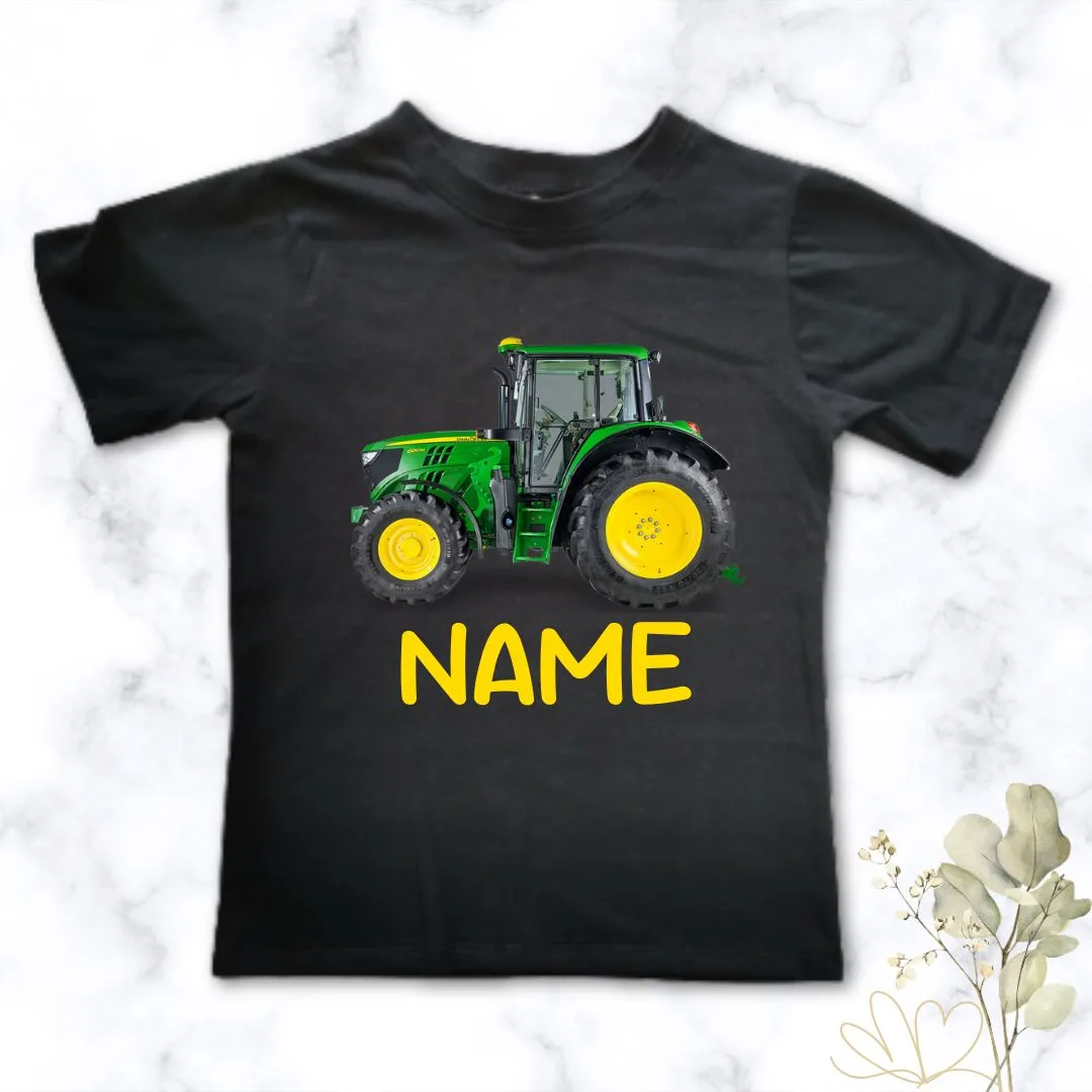 John Deere Tractor + name boys tee = Black