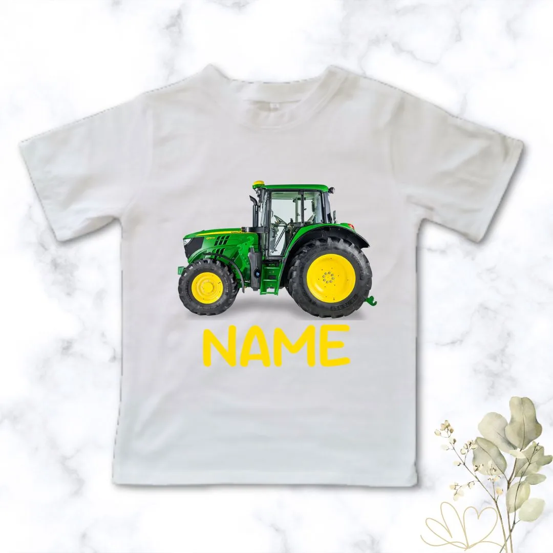 John Deere Tractor + name boys tee = White