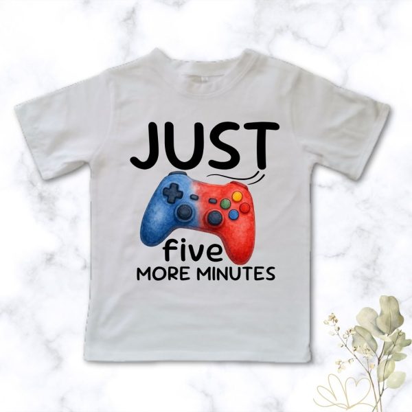 Just Five More Minutes T-shirt for boys who loves gaming