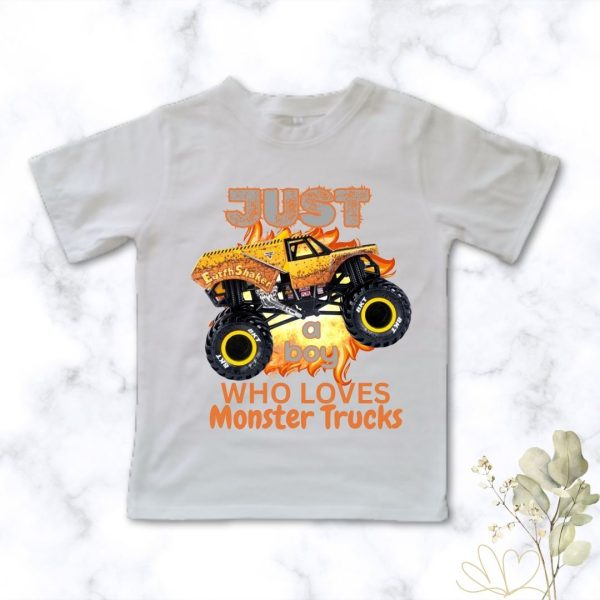 Loves Monster Trucks tee for boys | Custom Printed Kids T-Shirt