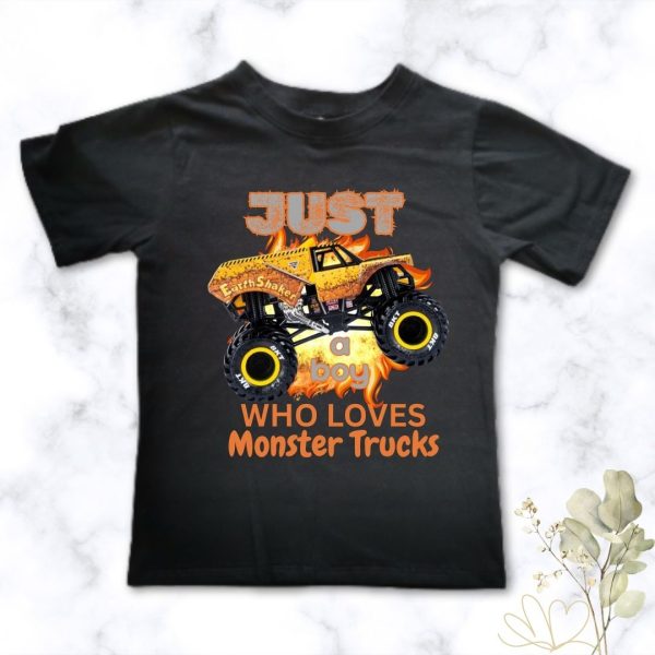 Loves Monster Trucks tee for boys | Custom Printed Kids T-Shirt