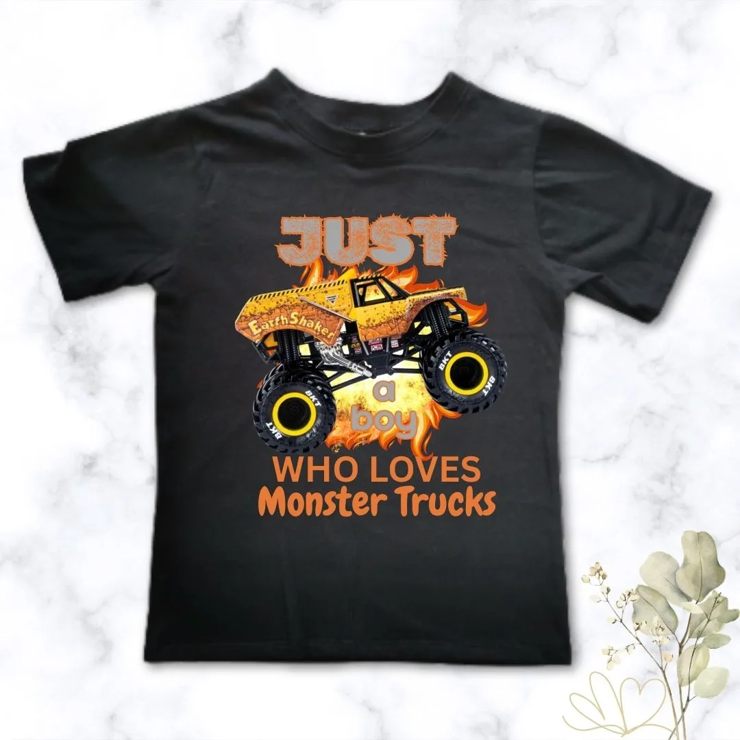 Loves Monster Trucks tee for boys | Custom Printed Kids T-Shirt