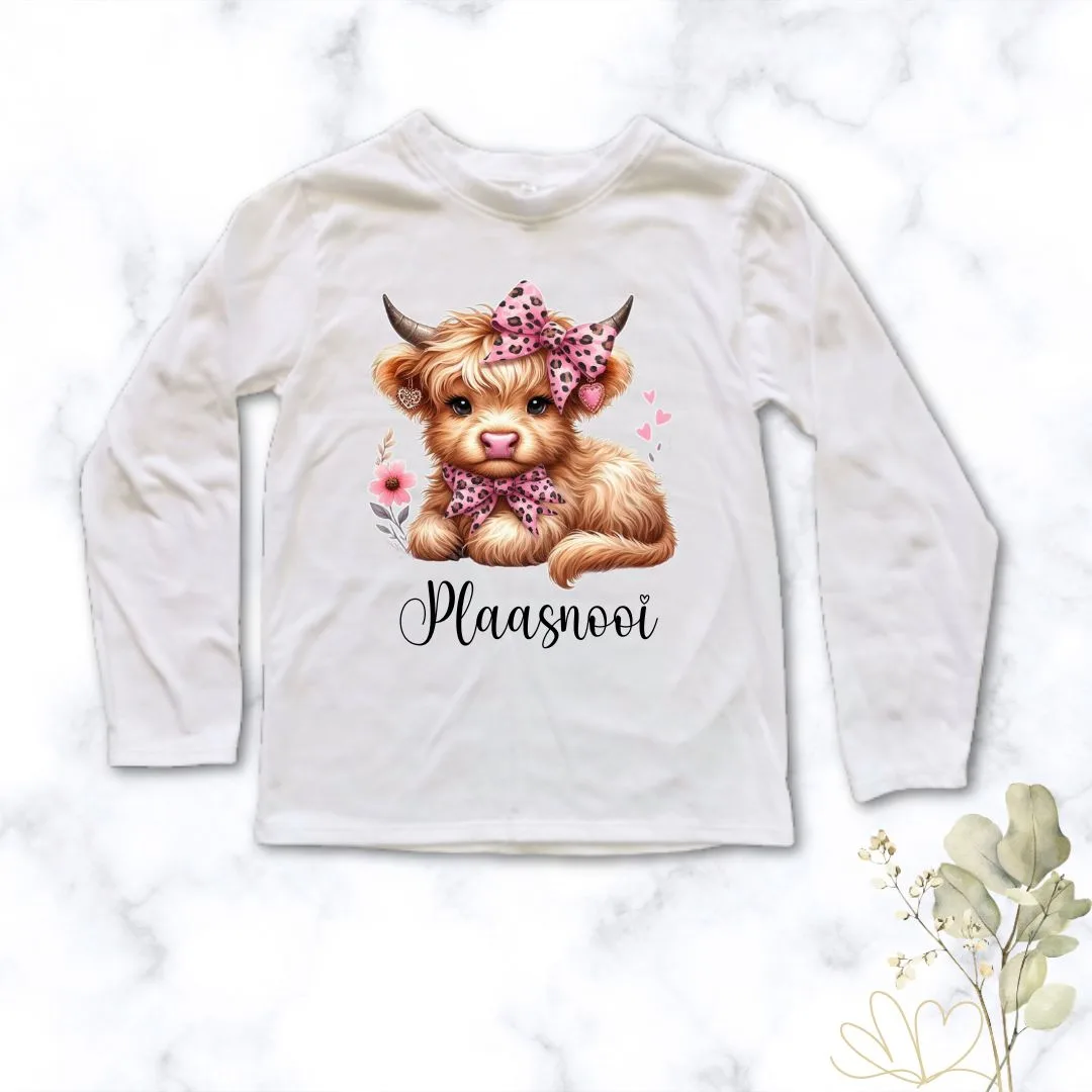 Farm Girl | Custom Printed Kids T-Shirt featuring a highland cow theme