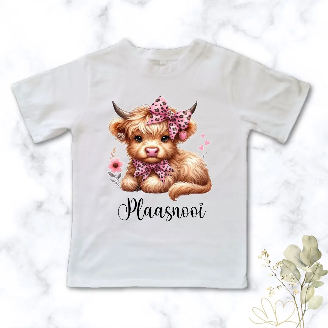Farm Girl | Custom Printed Kids T-Shirt featuring a highland cow theme