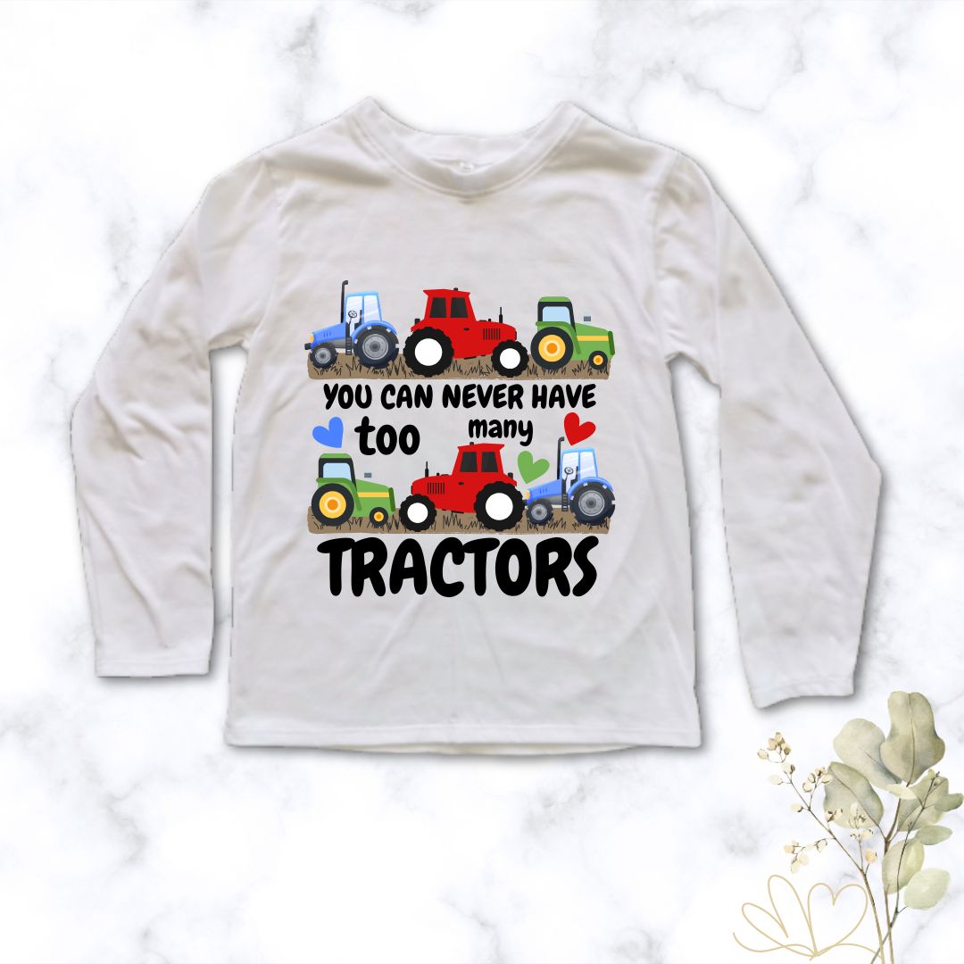 Printed T-shirt for boys who love tractors - To Many Tractors