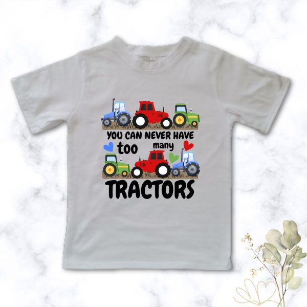 Printed T-shirt for boys who love tractors - To Many Tractors