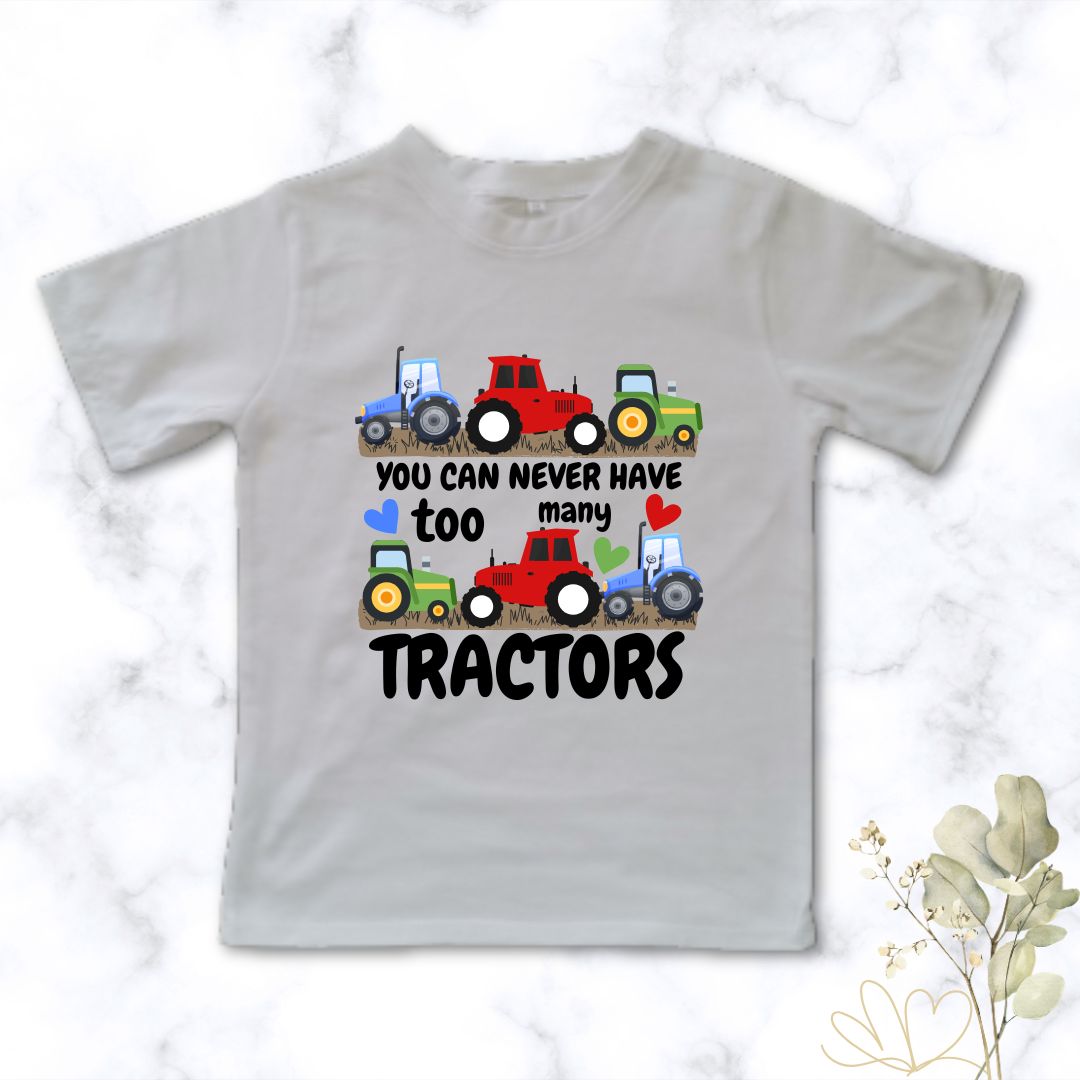 Printed T-shirt for boys who love tractors - To Many Tractors