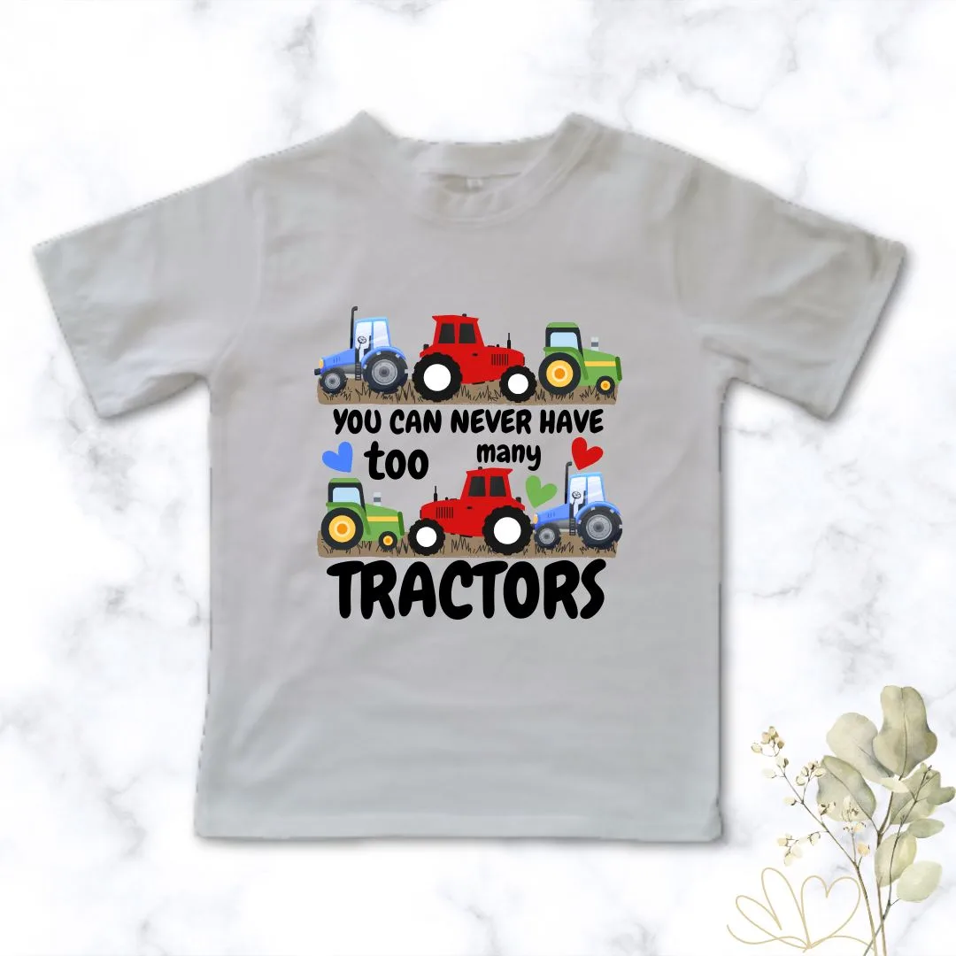 Printed T-shirt for boys who love tractors - To Many Tractors