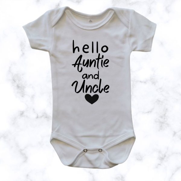 Hello Auntie and Uncle baby onesie