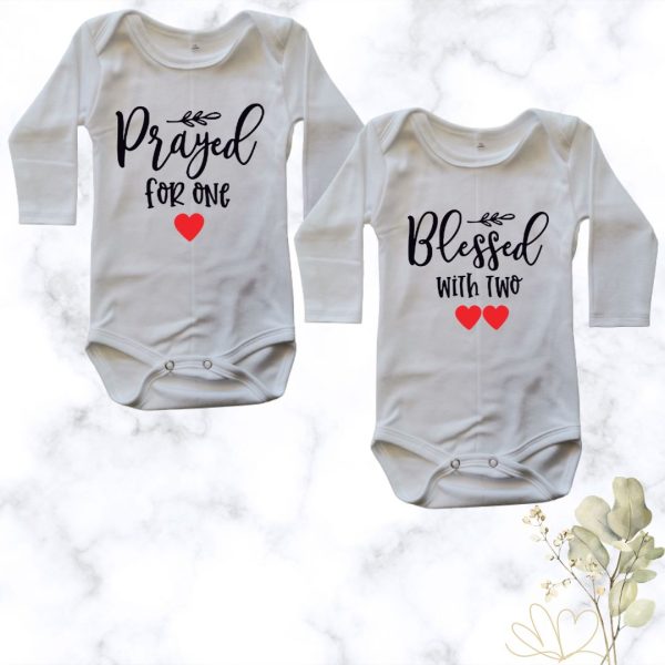 Prayed for one | Custom Printed Twin Onesies - white