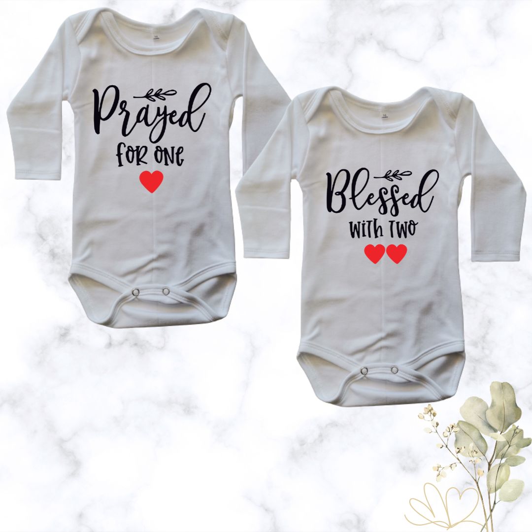 Prayed for one | Custom Printed Twin Onesies - white