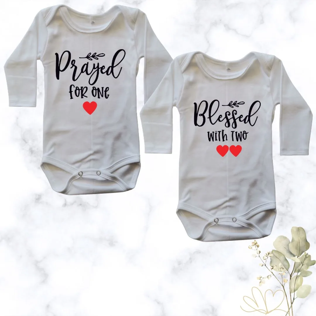 Prayed for one | Custom Printed Twin Onesies - white