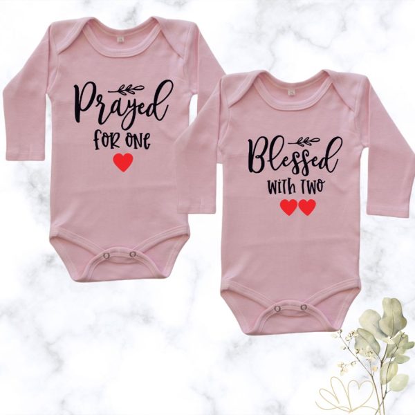 Prayed for one | Custom Printed Twin Onesies - pink