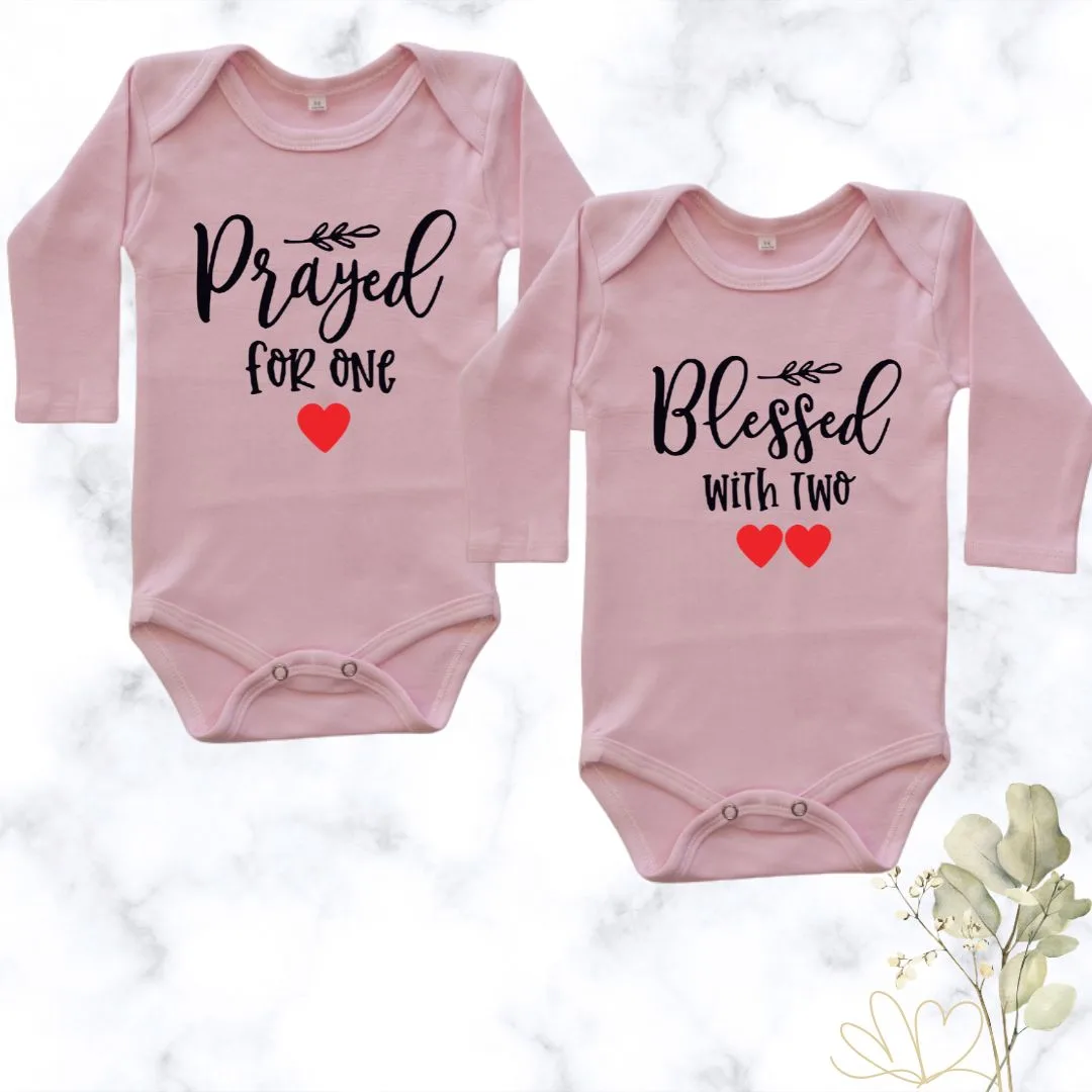 Prayed for one | Custom Printed Twin Onesies - pink
