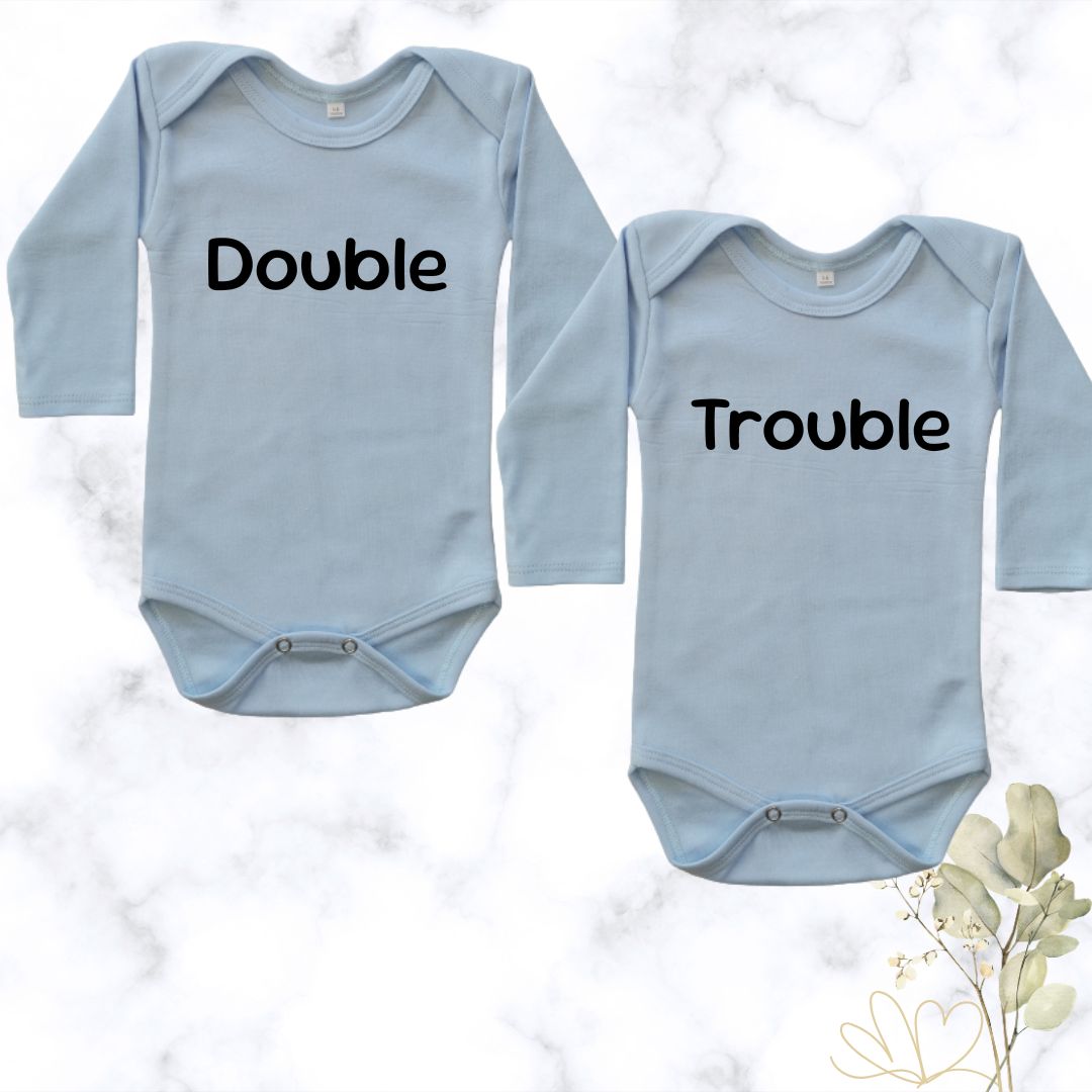 Double Trouble | Custom Printed Twin Onesies - blue