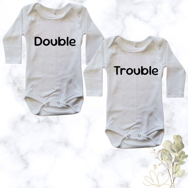 Double Trouble | Custom Printed Twin Onesies - white