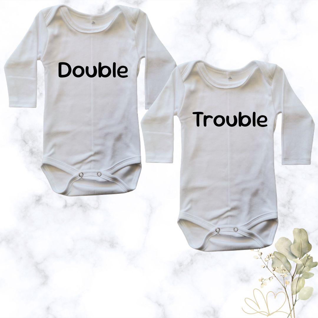 Double Trouble | Custom Printed Twin Onesies - white
