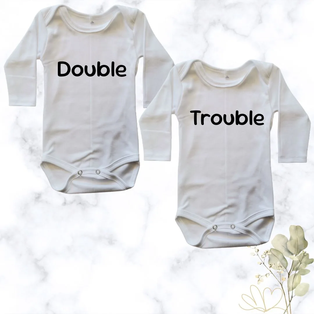 Double Trouble | Custom Printed Twin Onesies - white