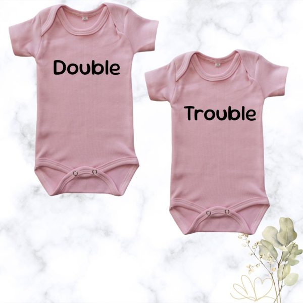 Double Trouble | Custom Printed Twin Onesies - pink