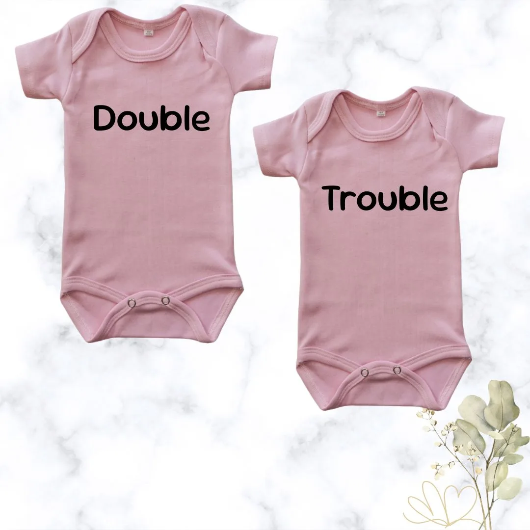 Double Trouble | Custom Printed Twin Onesies - pink