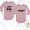 Expecting me | Custom Printed Twin Onesies - pink