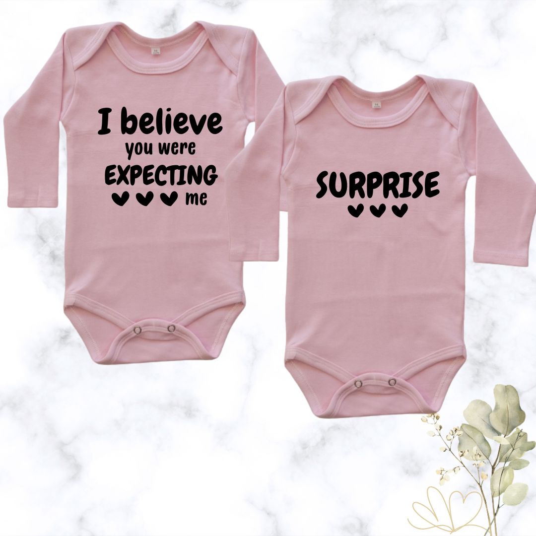 Expecting me | Custom Printed Twin Onesies - pink
