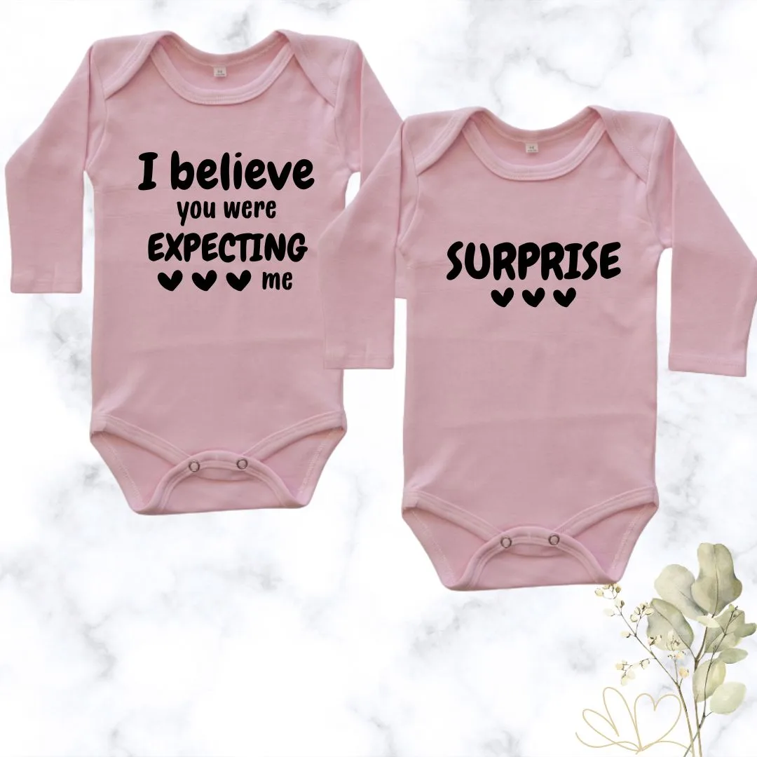 Expecting me | Custom Printed Twin Onesies - pink