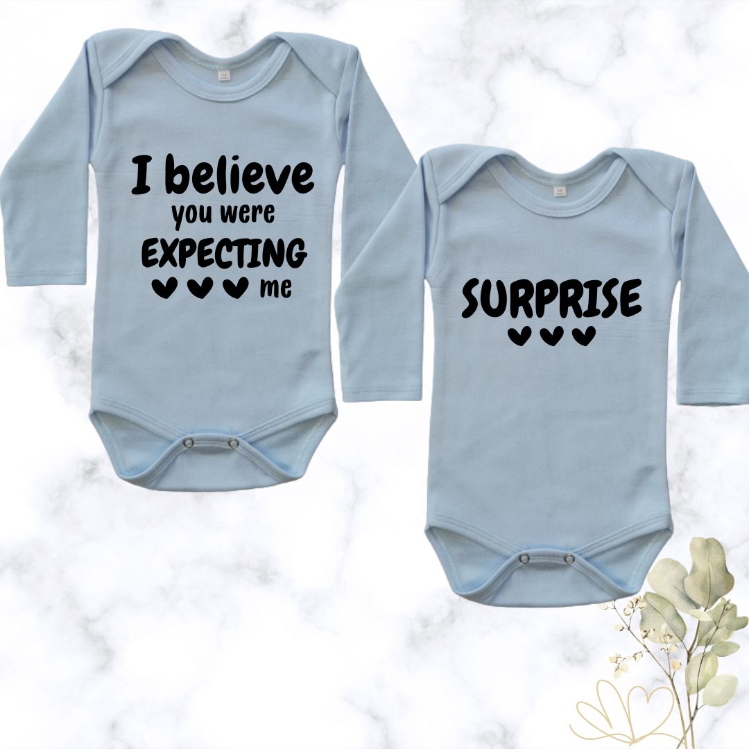 Expecting me | Custom Printed Twin Onesies - blue