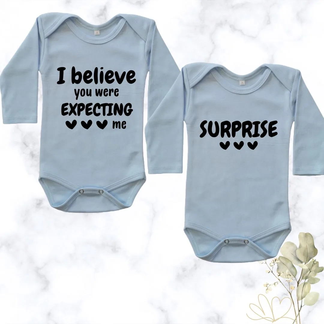Expecting me | Custom Printed Twin Onesies - blue