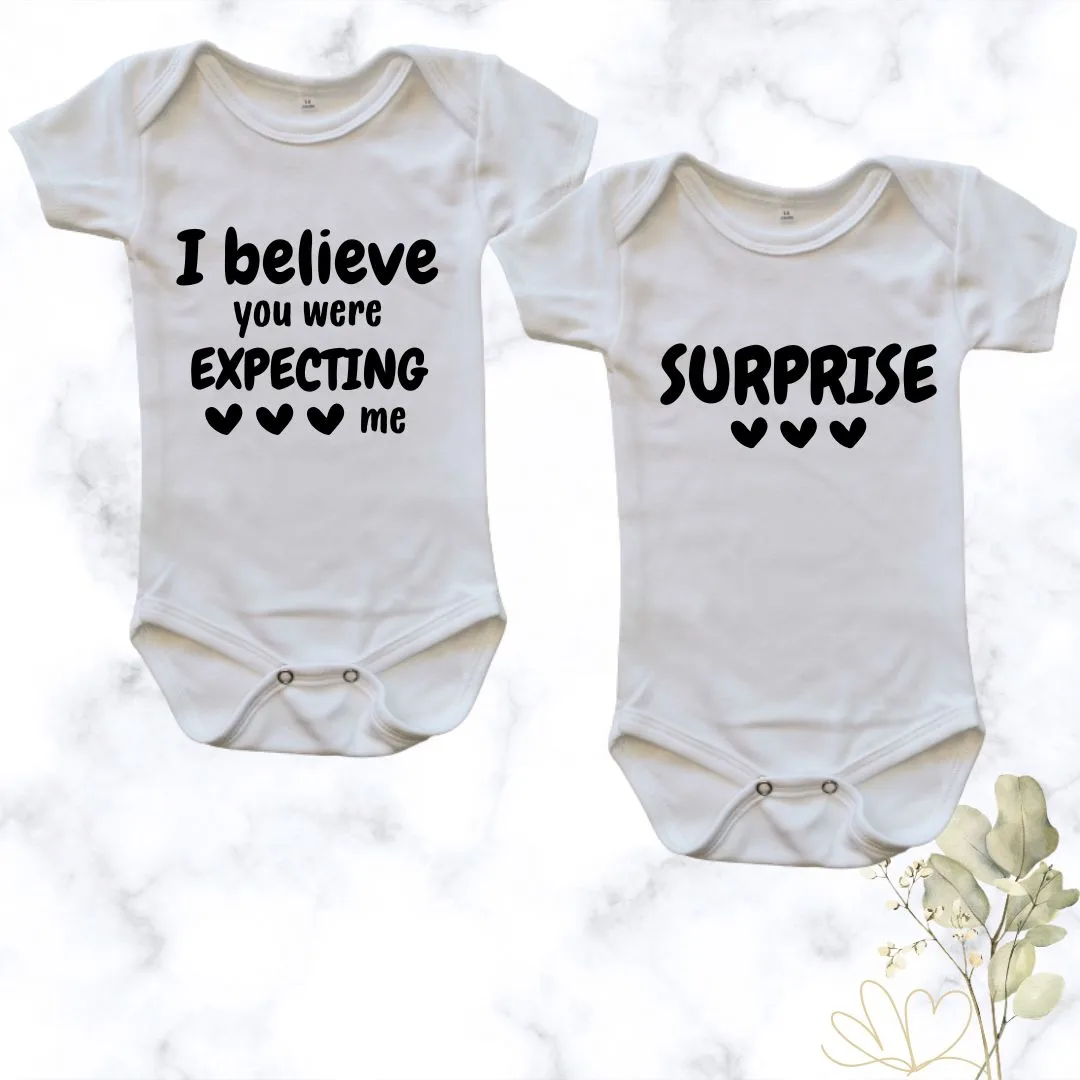 Expecting me | Custom Printed Twin Onesies - white