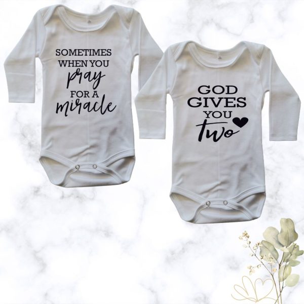 Prayed for a Miracle Twin Onesie Combo - white
