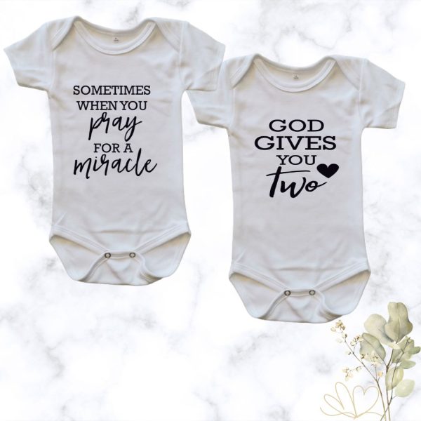 Prayed for a Miracle Twin Onesie Combo - white