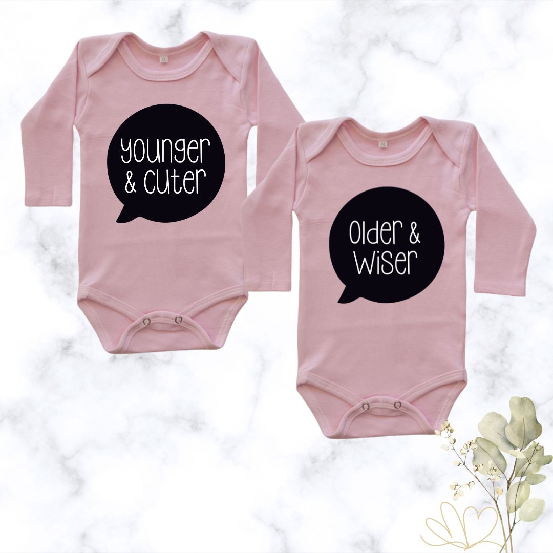 Younger and Cuter twin onesie combo