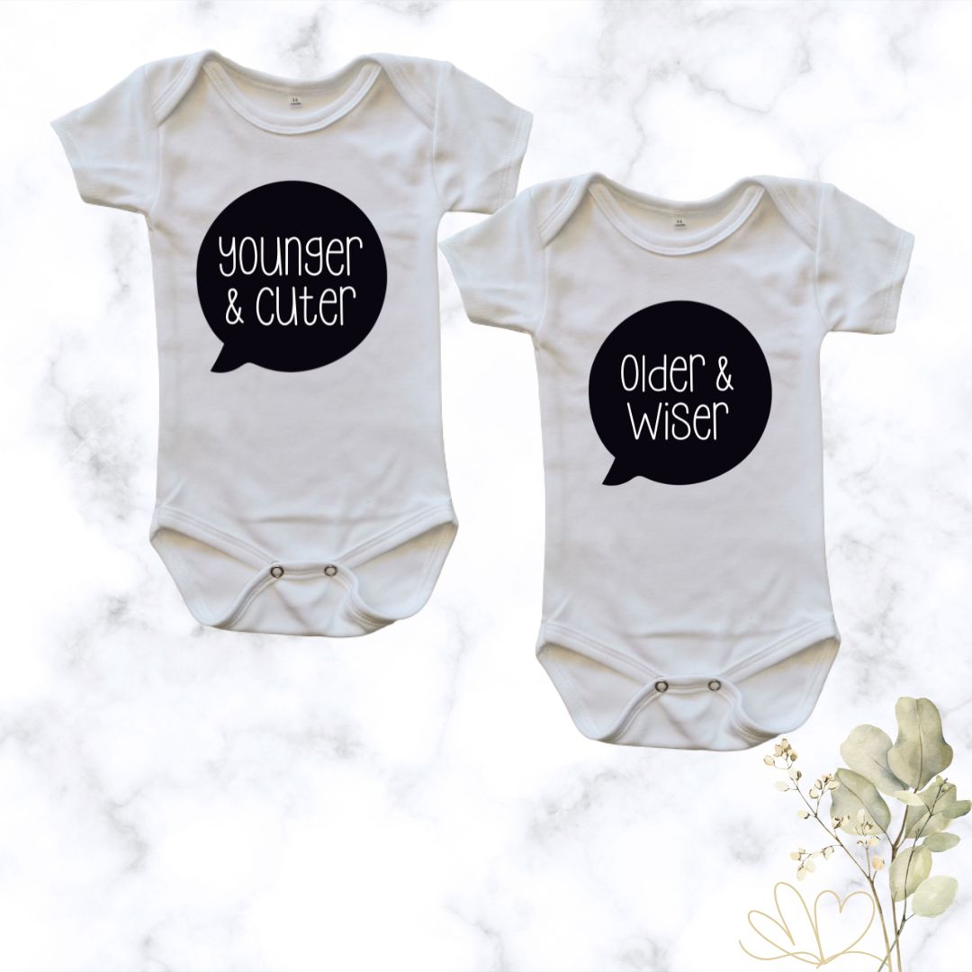 Younger and Cuter twin onesie combo