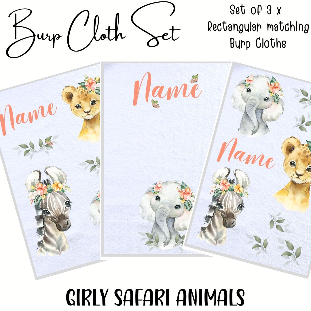 Girly Safari Animals Burp Cloth Set