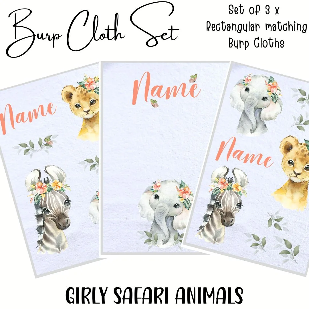 Girly Safari Animals Burp Cloth Set