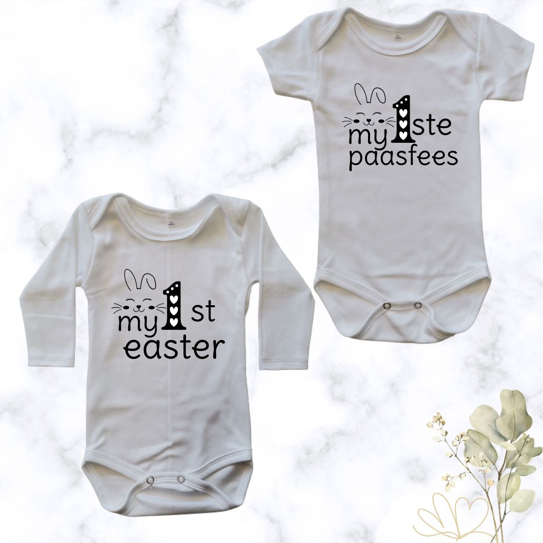 1ste Paasfees printed baby onesie