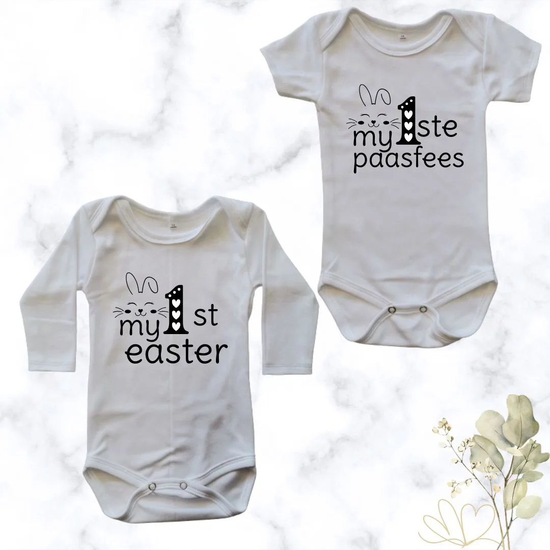 1ste Paasfees printed baby onesie
