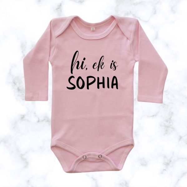 Meet me - name printed onesie - pink long sleeve