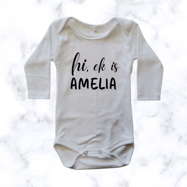 Meet me - name printed onesie - white long sleeve