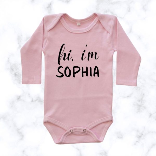 Meet me - name printed onesie - pink long sleeve