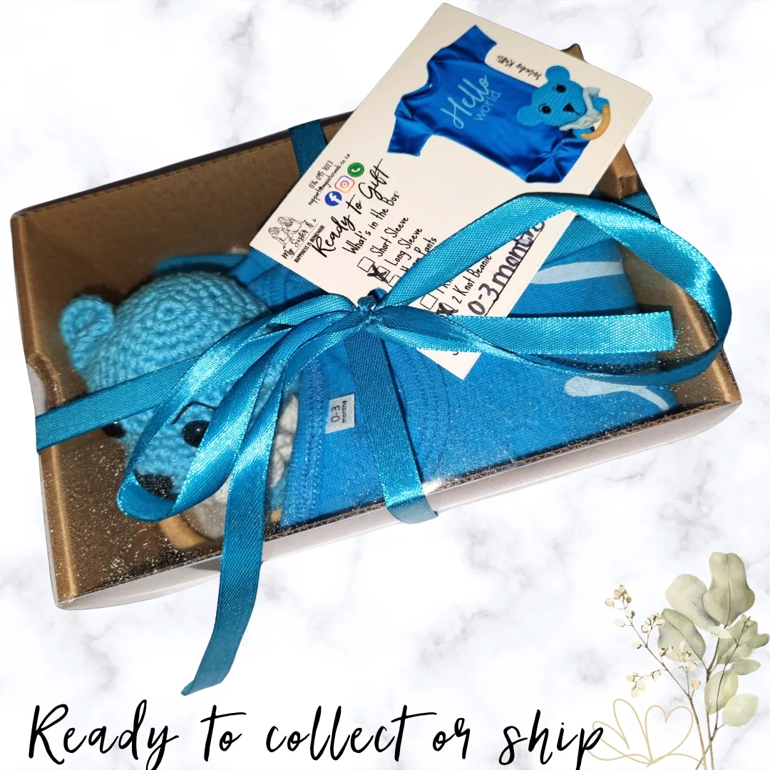 Hellow World - turquoise printed onesie gift set