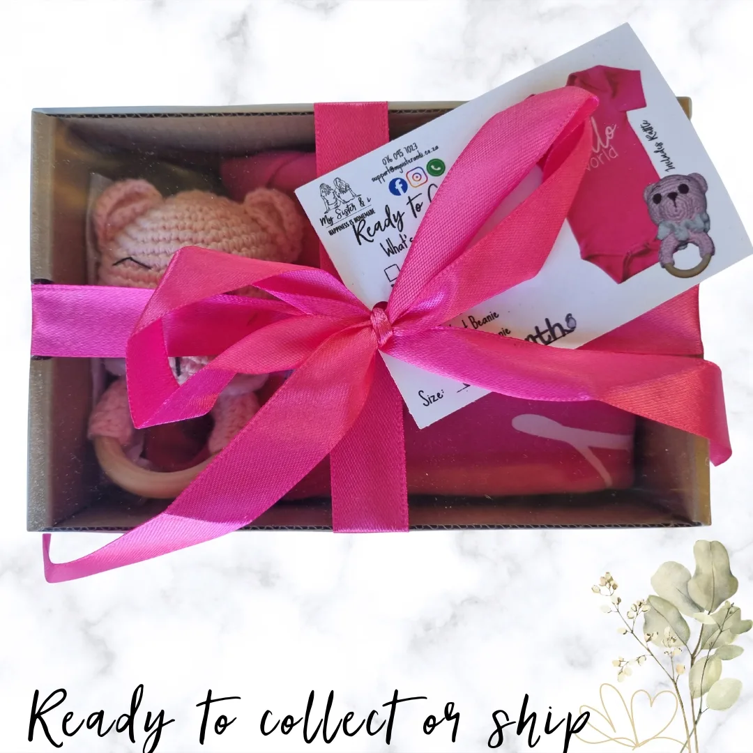 Hello World - cerise printed onesie gift set