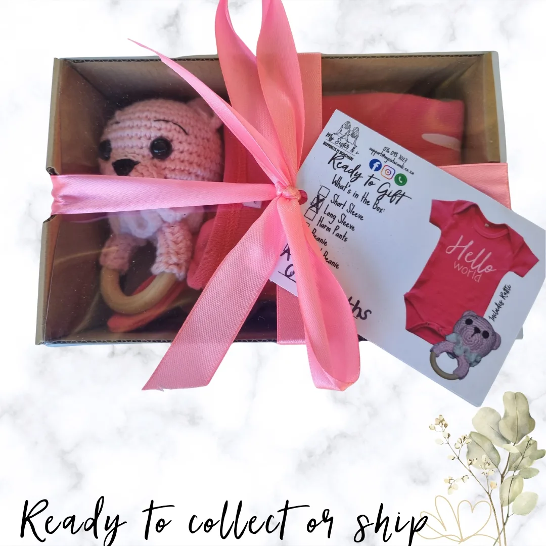 Hello World - coral printed onesie gift set