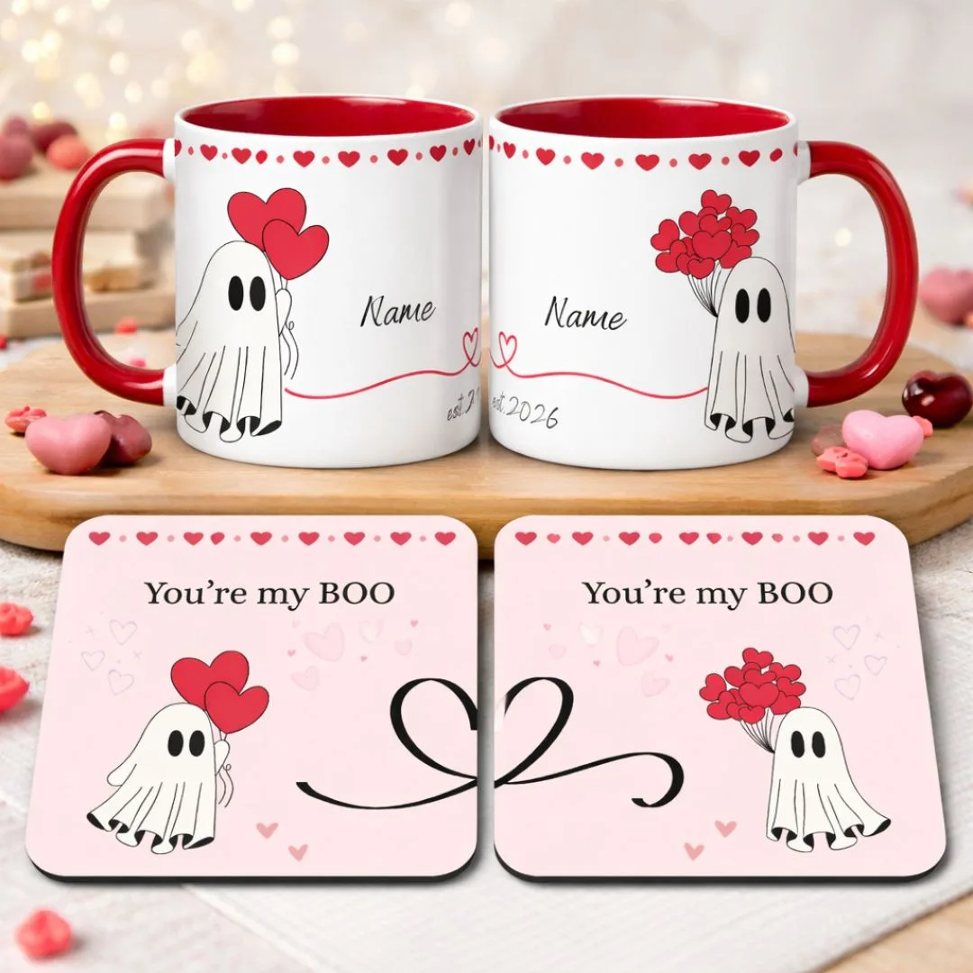 You’re My Boo Personalised Valentine Mug & Coaster Set