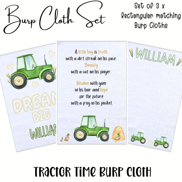 Tractor Time Burp Cloth Set - English