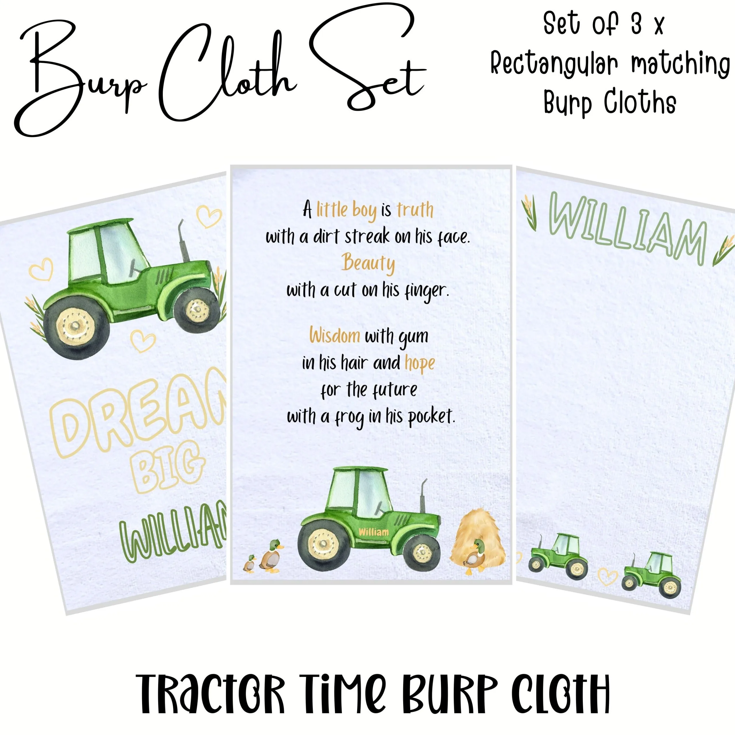 Tractor Time Burp Cloth Set - English