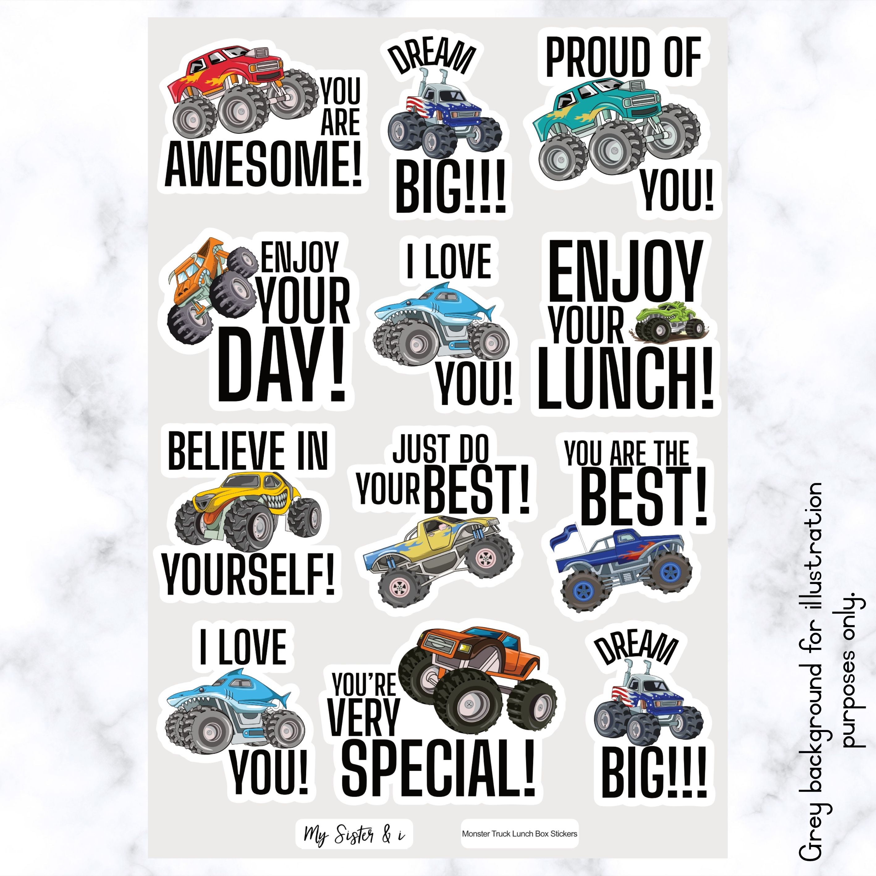 Monster Trucks Lunch Box Stickers