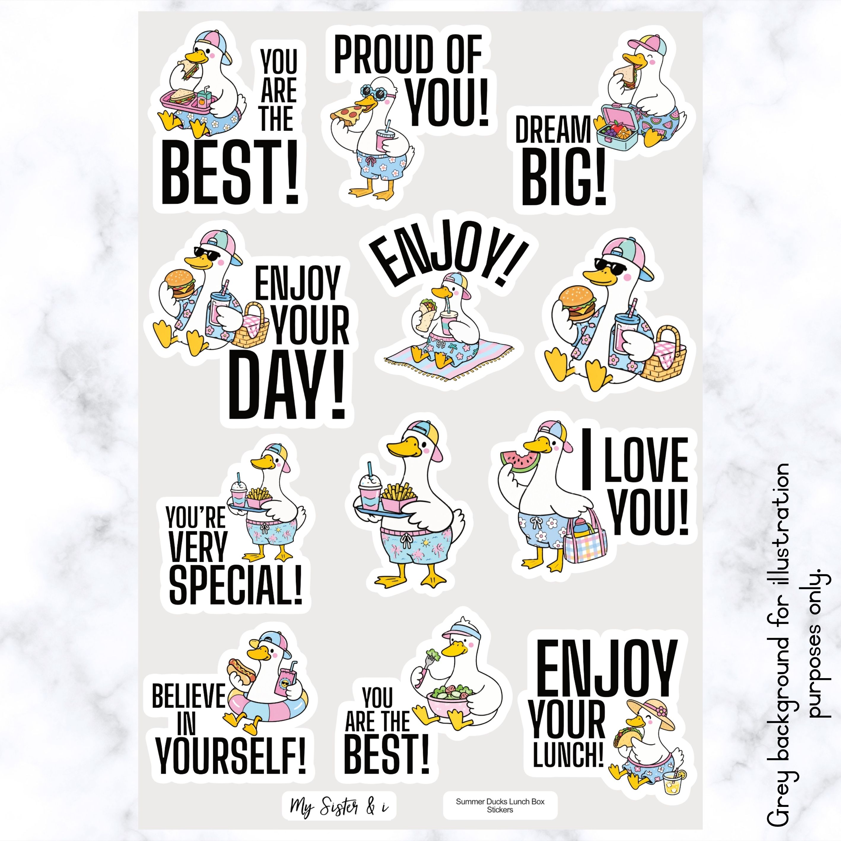 Summer Ducks Lunch Box Stickers
