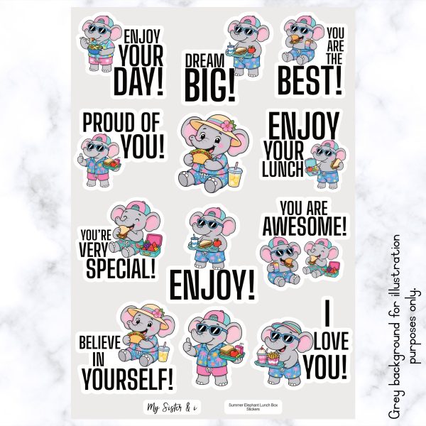 Summer Elephant Lunch Box Stickers